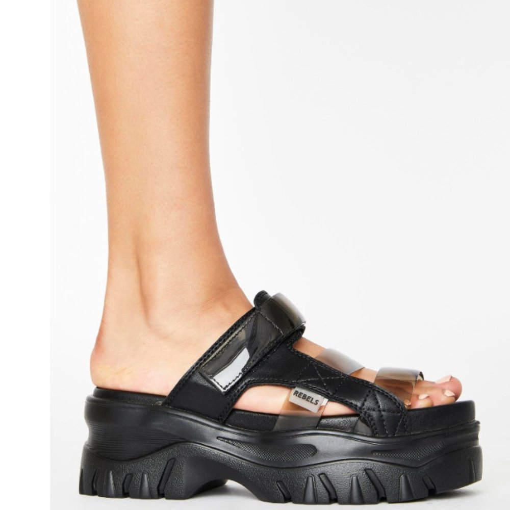 size 6 platform slide/sandal w/pvc n' velcro